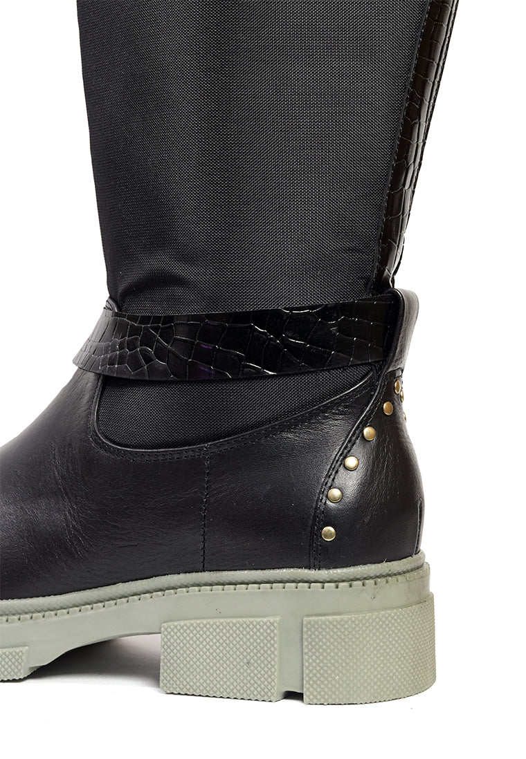 Bota Casual Cuero y Lona - Silvana  | HERS